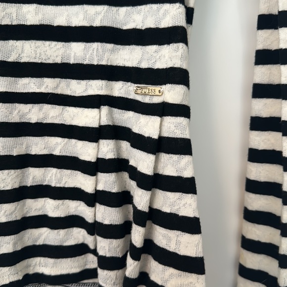 GUESS Long Sleeved Black & White Striped Peplum Shirt, Size Small - Picture 4 of 4